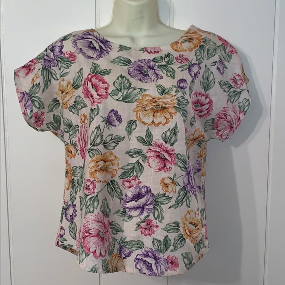 Vtg 80s Laurissa floral cap sleeved blouse‎